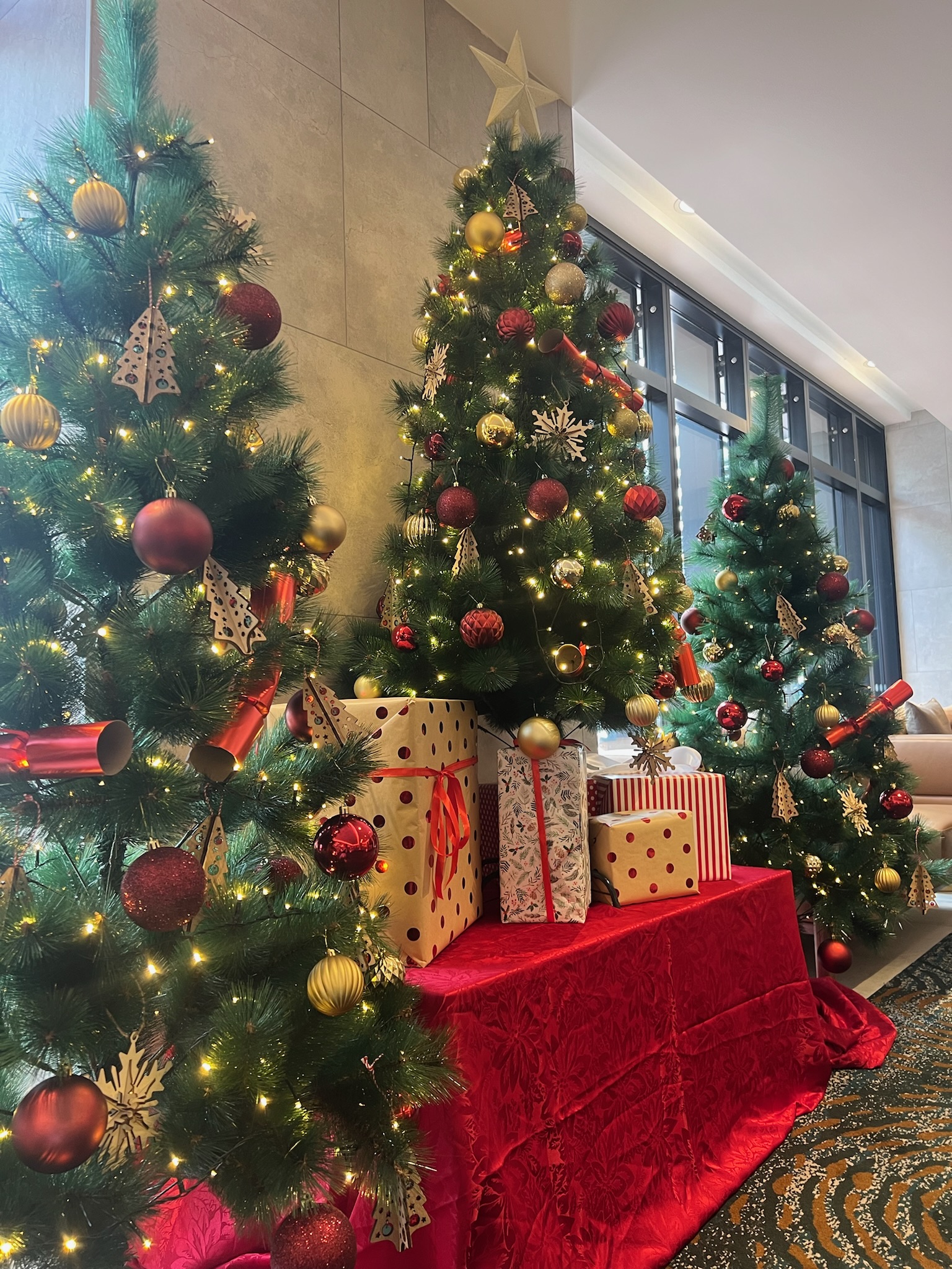 3 christmas tree set up Pullman Hotel Rotorua