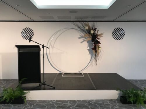 White hoop stage display