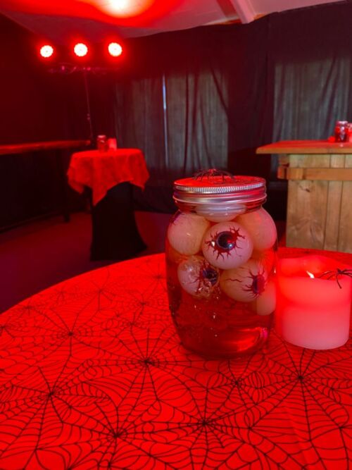 Halloween eyeballs in a jar table decor