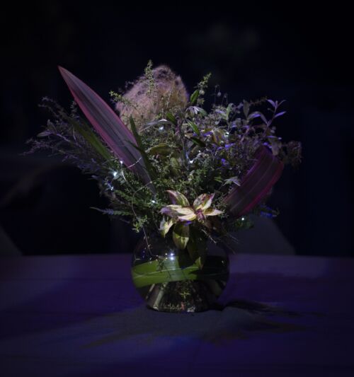 Floral gala dinner table centrepiece